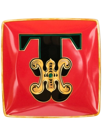 Shop Versace Home Alphabet T Plate (11cm) In Red