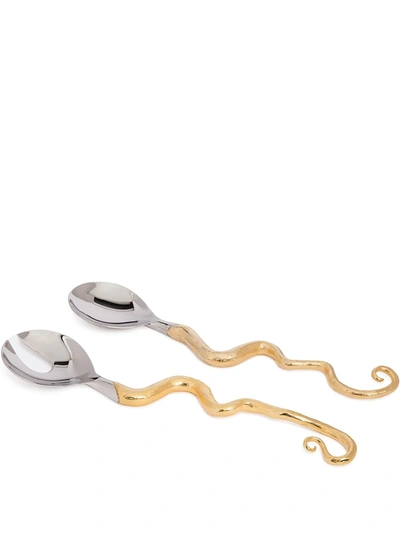 Shop L'objet Twisted Horn Serving Set In Gold