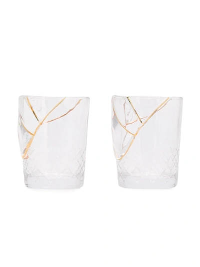 Shop Seletti Set Of Two Gold-trimmed Cut Crystal Glasses