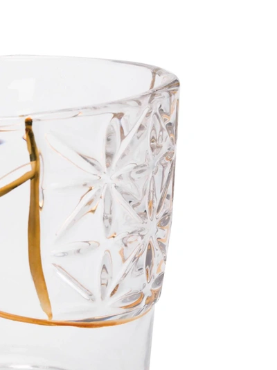 Shop Seletti Set Of Two Gold-trimmed Cut Crystal Glasses