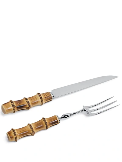 Shop Lorenzi Milano Bamboo Carving Set In Brown