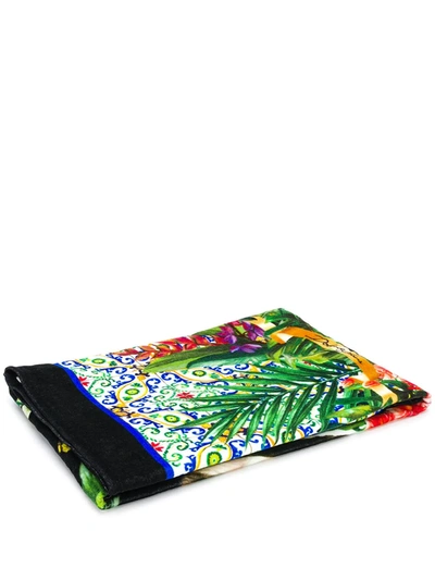 Shop Dolce & Gabbana Zebra And Plant-print Beach Towel In Black