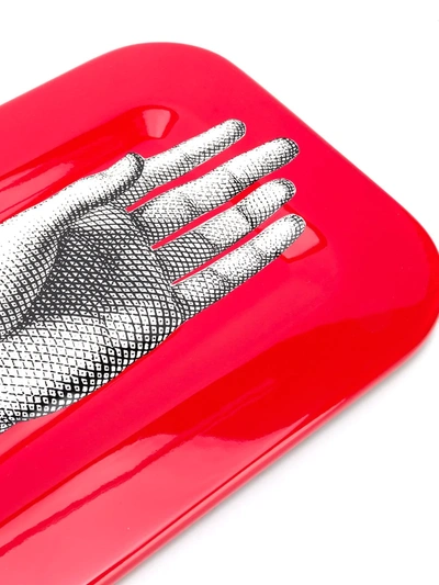 Fornasetti Mano-print Wood Tray In Red