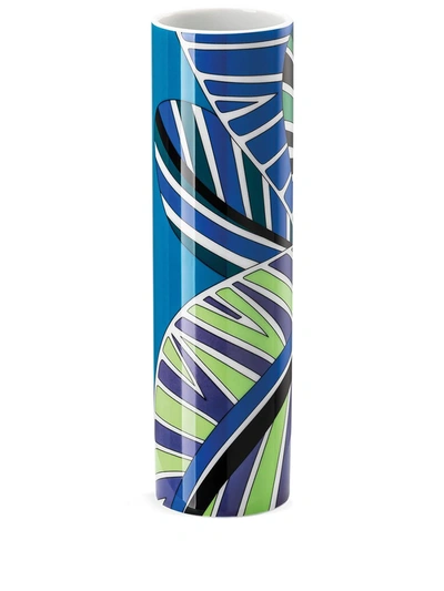 Shop Rosenthal X Emilio Pucci Palm Leaves Vase In Blue