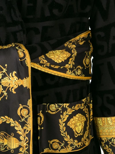 Shop Versace Home Barocco Trim Bathrobe In Black