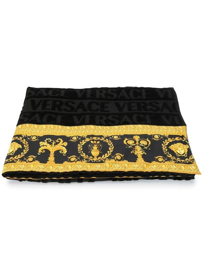 Shop Versace Home Barocco Trim Bath Towel In Black