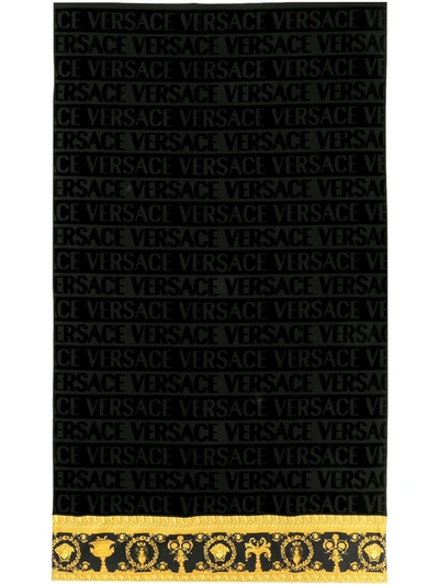 Shop Versace Home Barocco Trim Bath Towel In Black