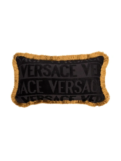 Shop Versace Sequinned Logo Cushion In Black