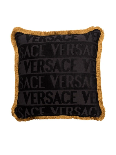 Shop Versace Medusa Sequined Cushion In Z4557 Black Gold