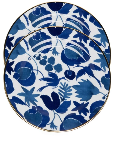 Shop La Doublej Wildbird Dessert Plates (set Of 2) In Blue