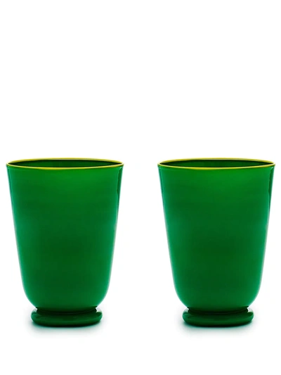 La Doublej Opaque Finish Glasses (set Of 2) In Green