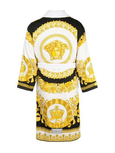 Shop Versace Home Crete De Fleur-print Bathrobe In White