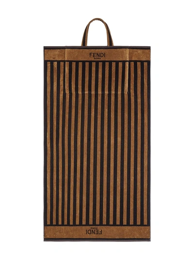 Shop Fendi Stripe Logo Towel Bag In Brown