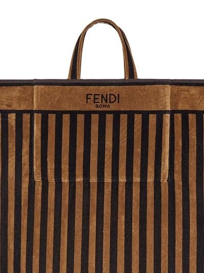 Shop Fendi Stripe Logo Towel Bag In Brown