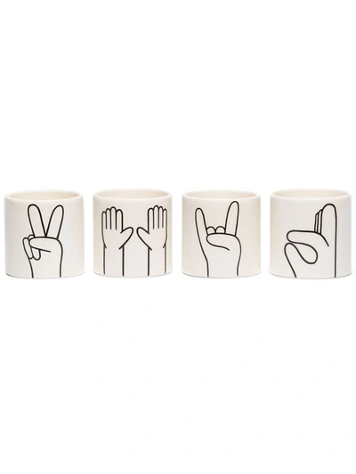 Shop Louise Madzia Set Of Graphic-print Plant Pots In White