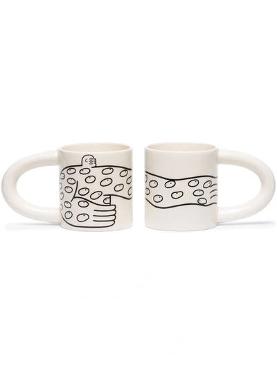 Shop Louise Madzia White Your Eyes Ceramic Mugs (set Of 2)
