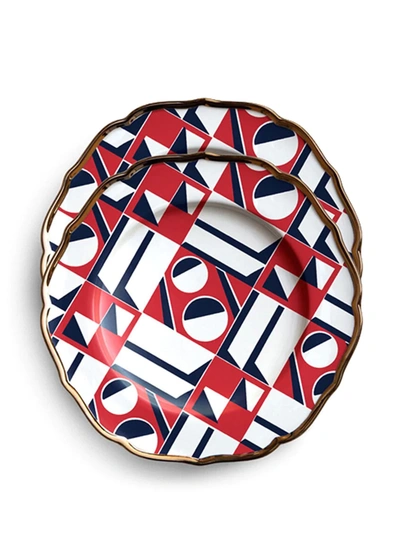 Shop La Doublej Geometrico Dessert Plates (set Of 6) In Red