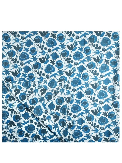 Shop La Doublej Wildbird-print Linen Tablecloth In Blue