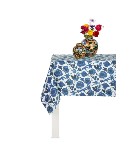 Shop La Doublej Wildbird-print Linen Tablecloth In Blue