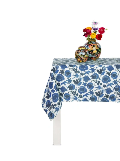La Doublej Wildbird-print Linen Tablecloth In Blue