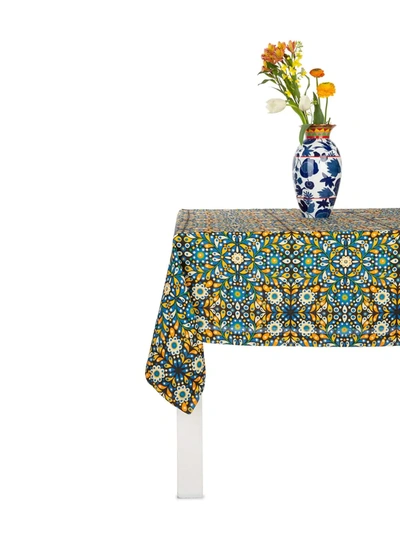 Shop La Doublej Small Floral Table Cloth In Blue