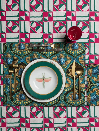 La Doublej Geometric Print Table Cloth In Pink