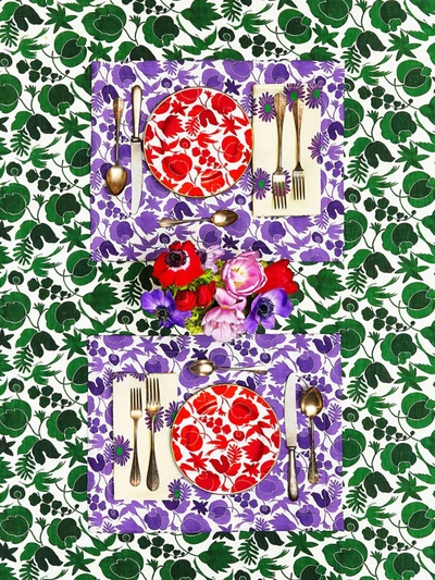 Shop La Doublej Floral Print Two-placemat Set In Purple