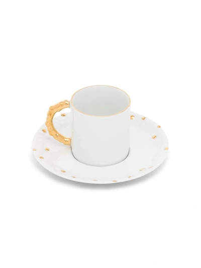L'objet Haas 12-piece Mojave 24k Gold & Porcelain Espresso Cup & Saucer Set In White
