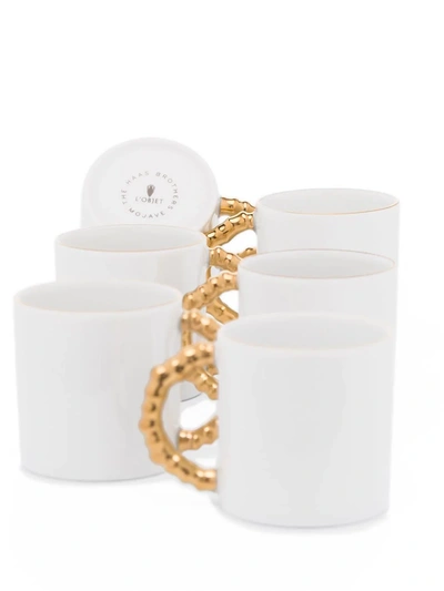 L'objet Haas 12-piece Mojave 24k Gold & Porcelain Espresso Cup & Saucer Set In White