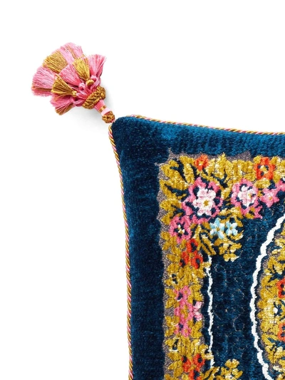 Shop Gucci Velvet Floral Jacquard Cushion In Blue