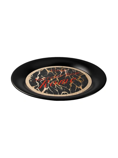 Shop Gucci Marble Print Medium Round Tray In Black