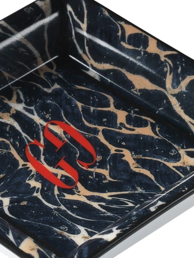 Shop Gucci Marble-print Logo Tray In Black