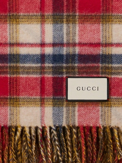 Shop Gucci Gg And Check Wool Throw Blanket In Red