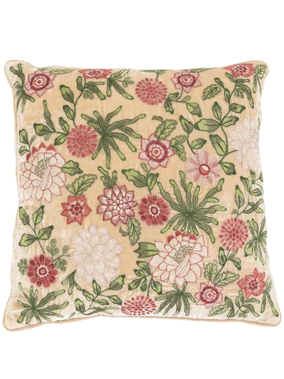 Shop Anke Drechsel Embroidered Floral Cushion In Neutrals