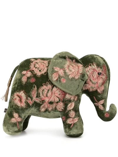 Shop Anke Drechsel Silk Elephant Soft Toy In Green