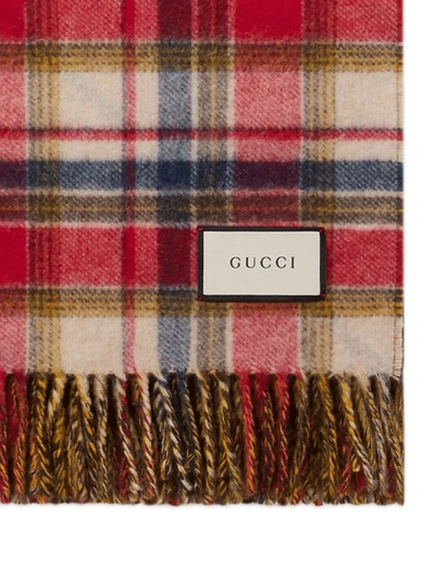 Shop Gucci Gg Plaid Throw Blanket In Red