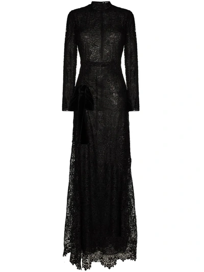 Shop Tom Ford Floral-lace Long-sleeve Gown In Black