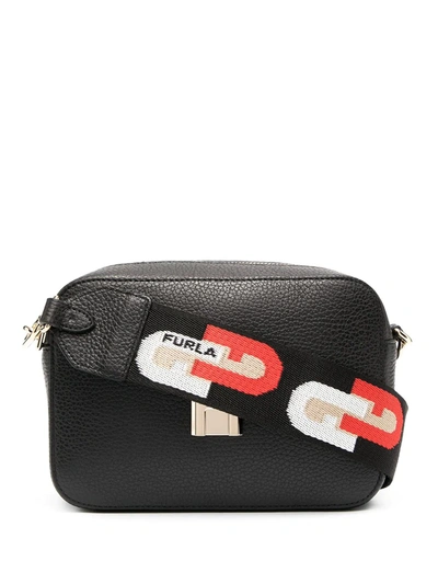 Shop Furla Sleek Grained-effect Crossbody Bag In Black