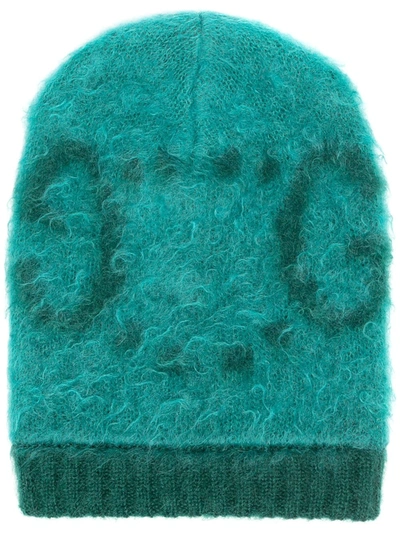 Shop Gucci Gg Knitted Beanie Hat In Green