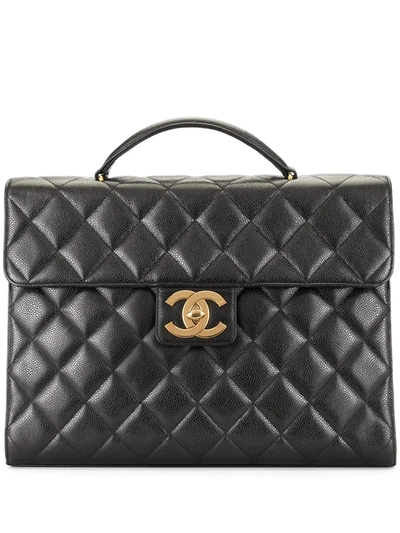 Pre-owned Chanel 菱纹绗缝公文包 In Black