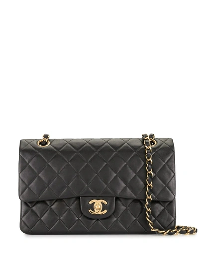 Pre-owned Chanel 2002 Chain Double Flap Shoulder Bag In Black