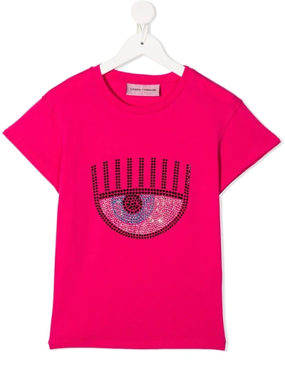 Shop Chiara Ferragni Eye-embellished T-shirt In Pink