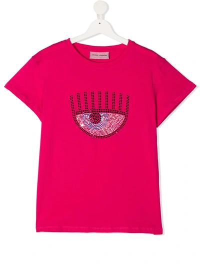 Shop Chiara Ferragni Teen Crystal-embellished T-shirt In Pink