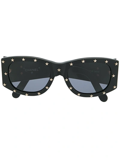Pre owned Chanel Star studded Rectangular frame Sunglasses In Black ModeSens