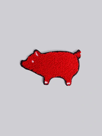 Shop Thom Browne Red Felt Pig Icon Bag Patch In 600 - Red