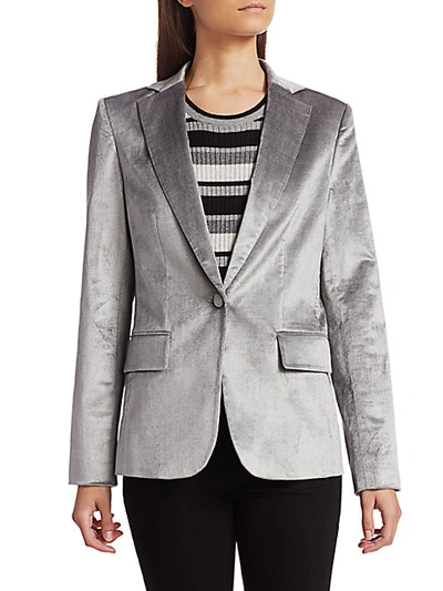 Shop Frame Women's Stretch Velvet Blazer In Silver