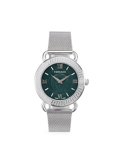 Shop Versace Stainless Steel Mesh Bracelet Watch In Grey