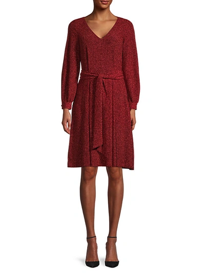 Shop Calvin Klein Women's Glitter Belted Dress In Red