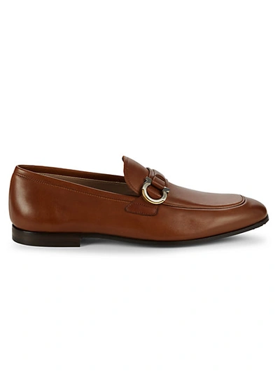 Shop Ferragamo Men's Buckled Leather Loafers In Cuoio