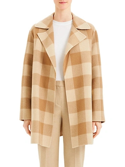 Shop Theory Double-faced Check Overlay Coat In Camel Multi